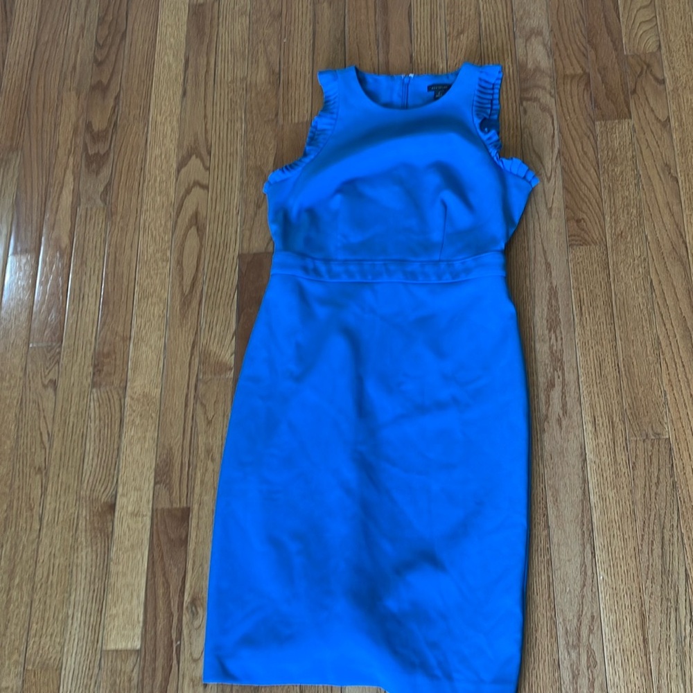 ❄️ Ann Taylor Size 4 Tall Winter Blue Sheath Dress | Sleeveless Ruffle Career